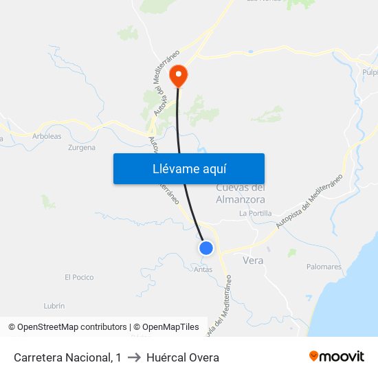 Carretera Nacional, 1 to Huércal Overa map