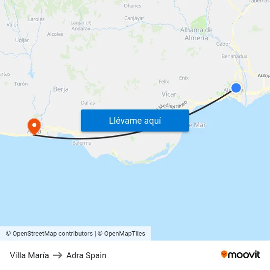 Villa María to Adra Spain map