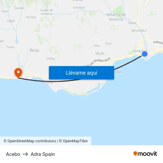 Acebo to Adra Spain map