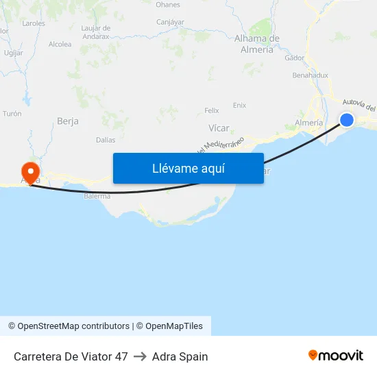 Carretera De Viator 47 to Adra Spain map