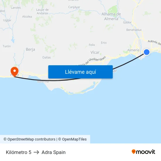 Kilómetro 5 to Adra Spain map