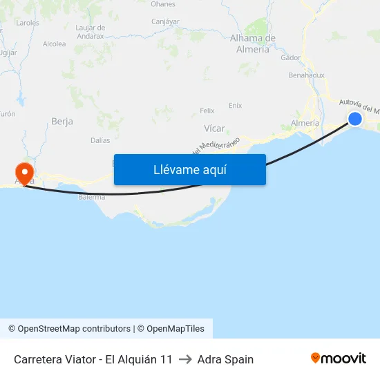 Carretera Viator - El Alquián 11 to Adra Spain map