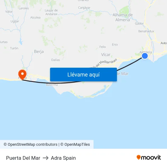 Puerta Del Mar to Adra Spain map