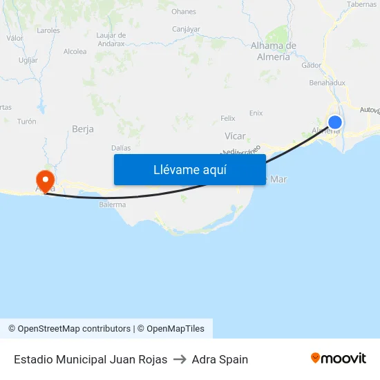Estadio Municipal Juan Rojas to Adra Spain map