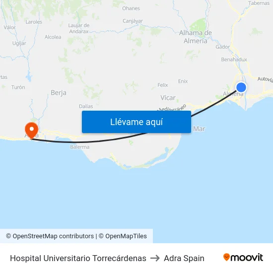 Hospital Universitario Torrecárdenas to Adra Spain map