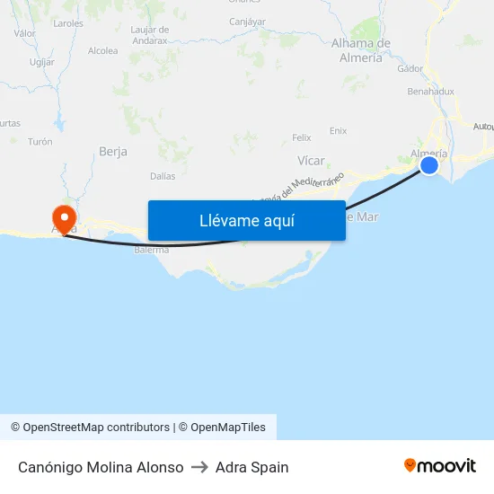 Canónigo Molina Alonso to Adra Spain map