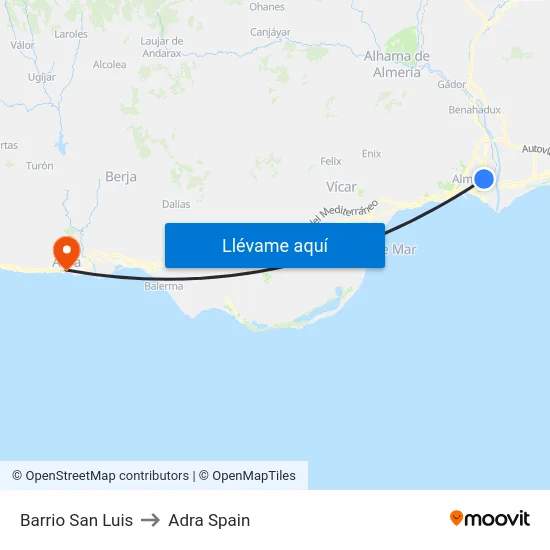 Barrio San Luis to Adra Spain map