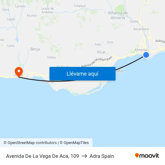 Avenida De La Vega De Aca, 109 to Adra Spain map