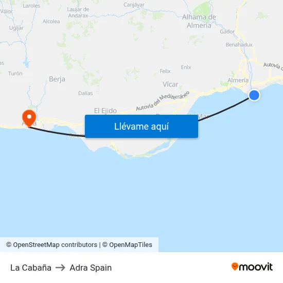 La Cabaña to Adra Spain map