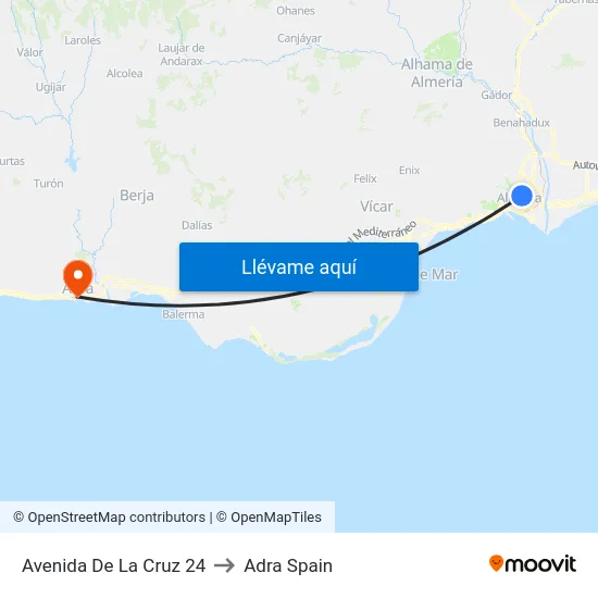 Avenida De La Cruz 24 to Adra Spain map