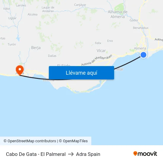 Cabo De Gata - El Palmeral to Adra Spain map