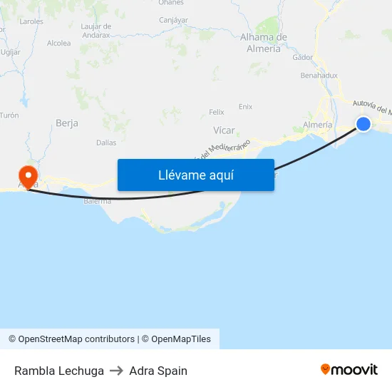 Rambla Lechuga to Adra Spain map