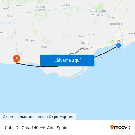 Cabo De Gata 140 to Adra Spain map