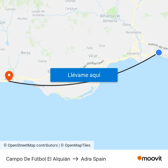 Campo De Fútbol El Alquián to Adra Spain map