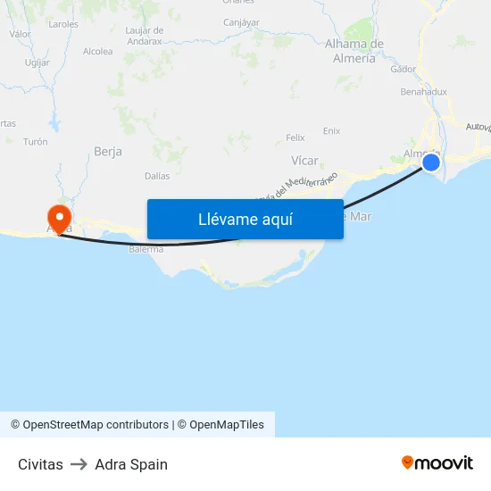 Civitas to Adra Spain map
