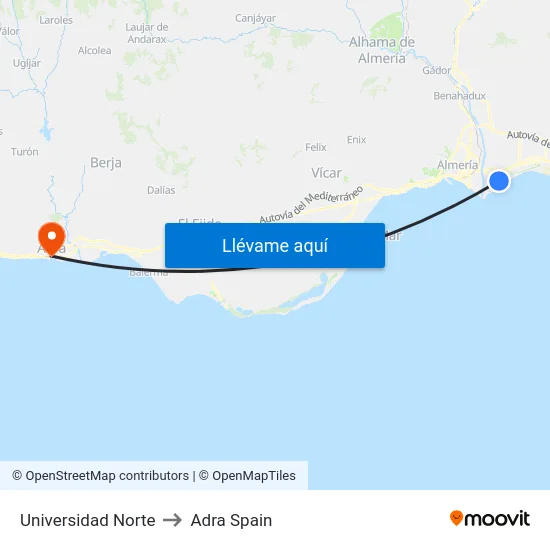 Universidad Norte to Adra Spain map