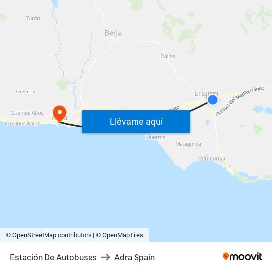 Estación De Autobuses to Adra Spain map
