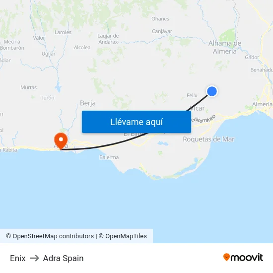 Enix to Adra Spain map