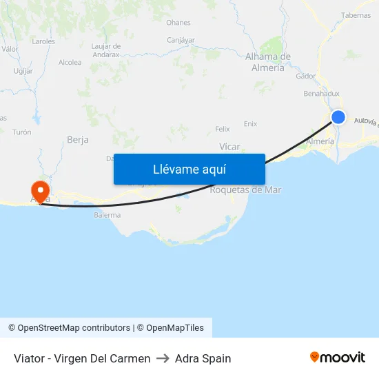 Viator - Virgen Del Carmen to Adra Spain map
