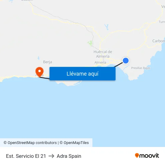 Est. Servicio El 21 to Adra Spain map