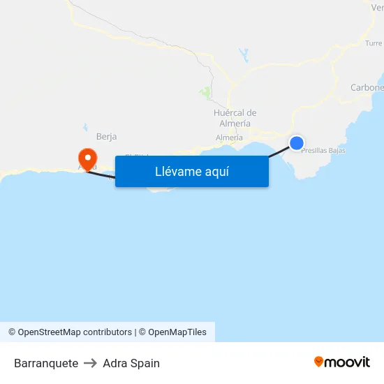 Barranquete to Adra Spain map