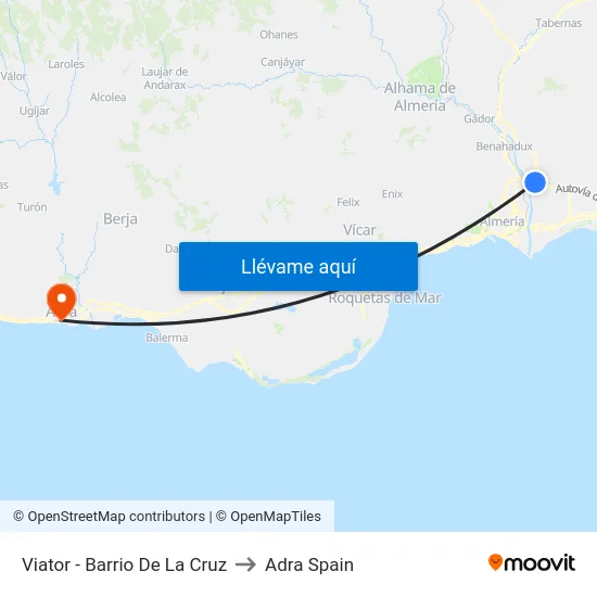 Viator - Barrio De La Cruz to Adra Spain map