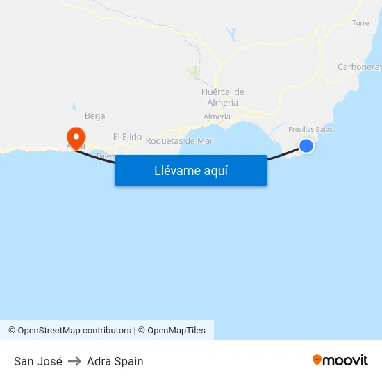 San José to Adra Spain map