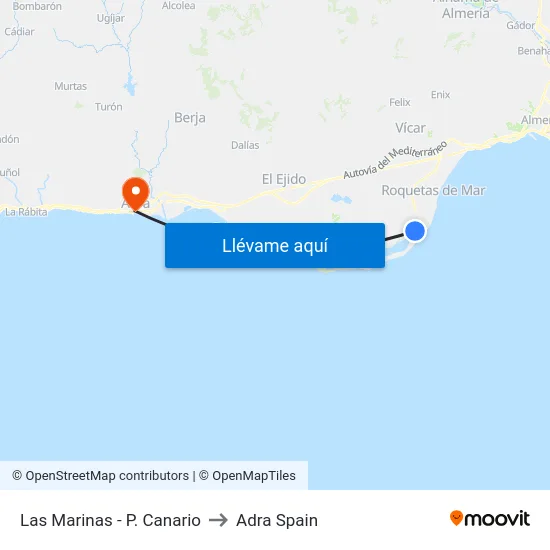 Las Marinas - P. Canario to Adra Spain map