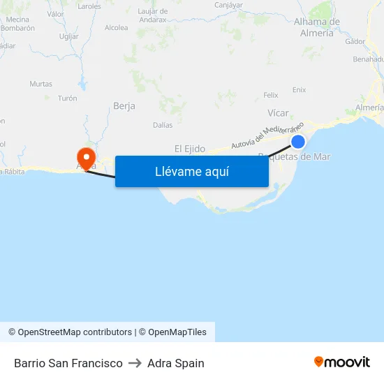 Barrio San Francisco to Adra Spain map