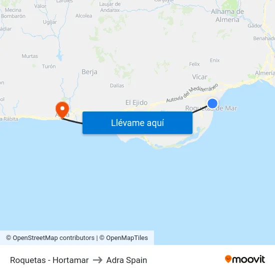 Roquetas - Hortamar to Adra Spain map