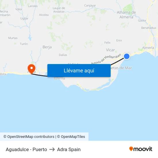 Aguadulce - Puerto to Adra Spain map