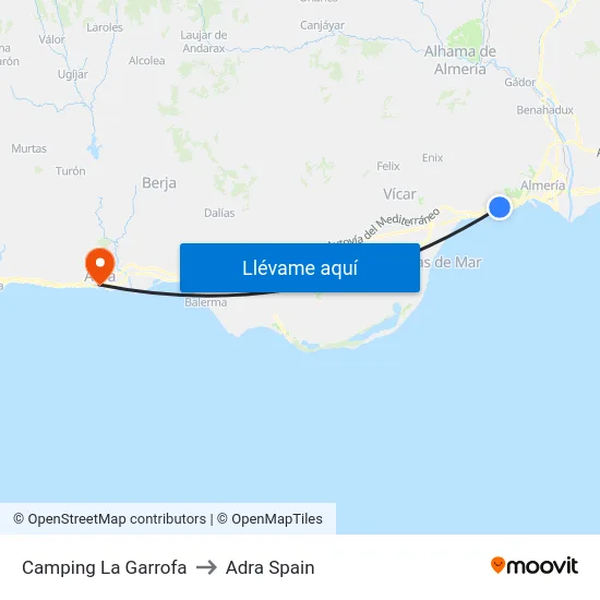 Camping La Garrofa to Adra Spain map