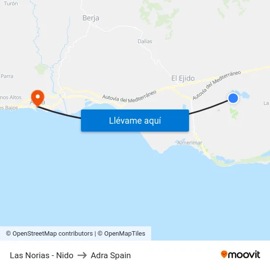 Las Norias - Nido to Adra Spain map