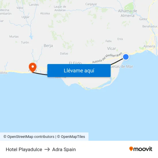 Hotel Playadulce to Adra Spain map
