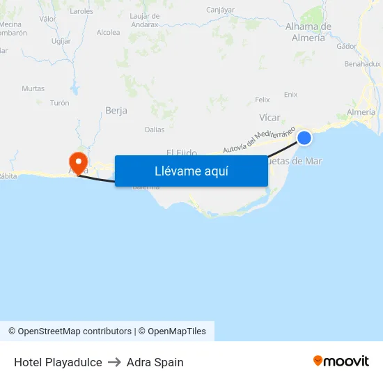 Hotel Playadulce to Adra Spain map