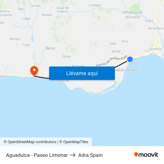 Aguadulce - Paseo Limonar to Adra Spain map