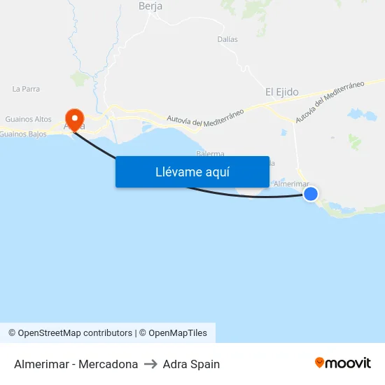 Almerimar - Mercadona to Adra Spain map