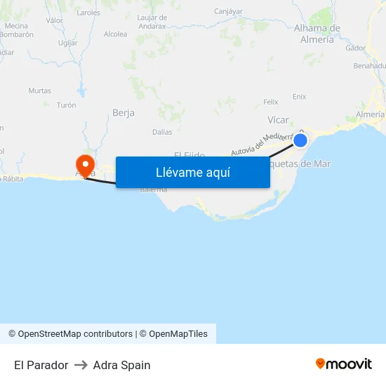 El Parador to Adra Spain map