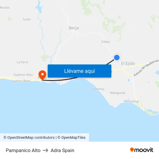 Pampanico Alto to Adra Spain map