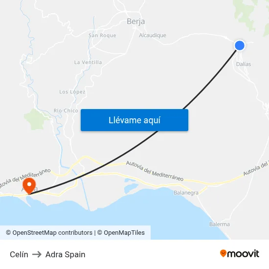 Celín to Adra Spain map