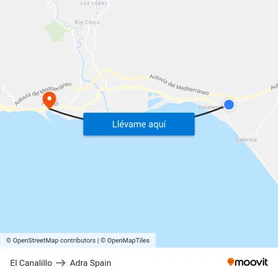 El Canalillo to Adra Spain map