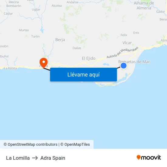 La Lomilla to Adra Spain map