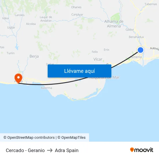 Cercado - Geranio to Adra Spain map