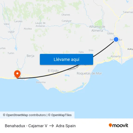 Benahadux - Cajamar V to Adra Spain map