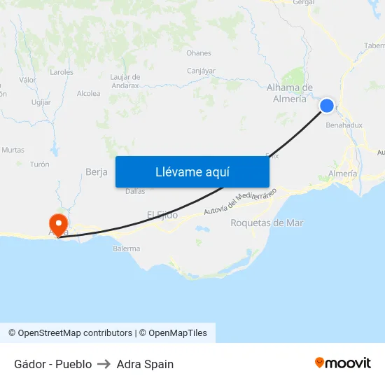 Gádor - Pueblo to Adra Spain map