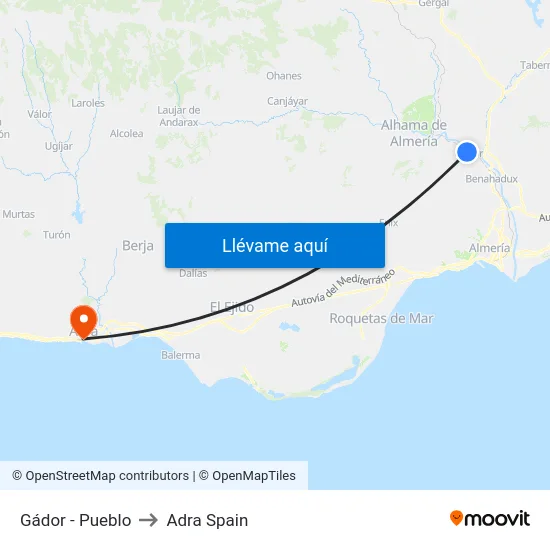 Gádor - Pueblo to Adra Spain map
