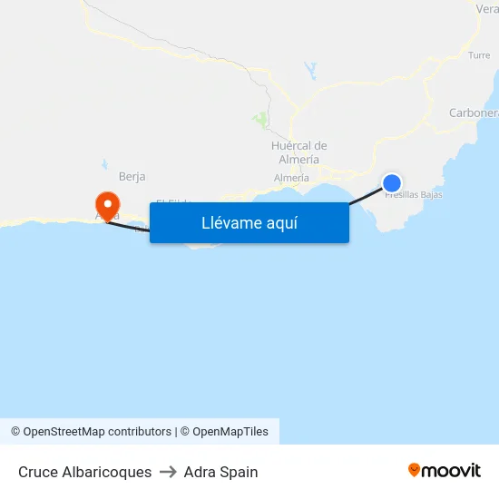 Cruce Albaricoques to Adra Spain map