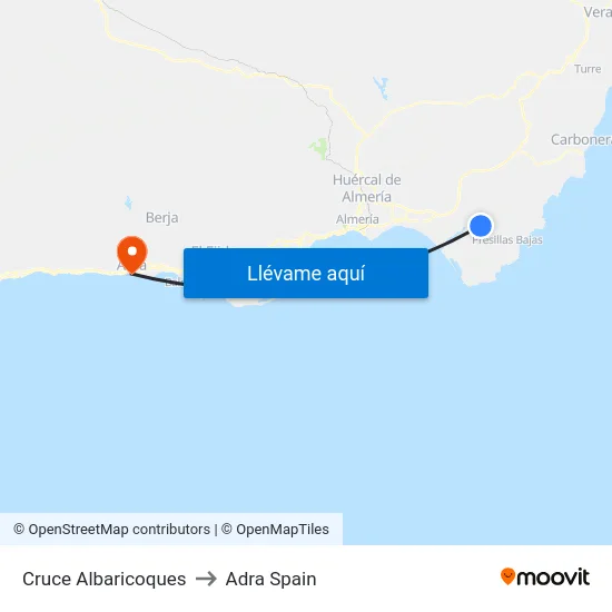 Cruce Albaricoques to Adra Spain map