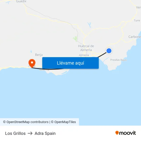 Los Grillos to Adra Spain map