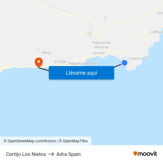 Cortijo Los Nietos to Adra Spain map